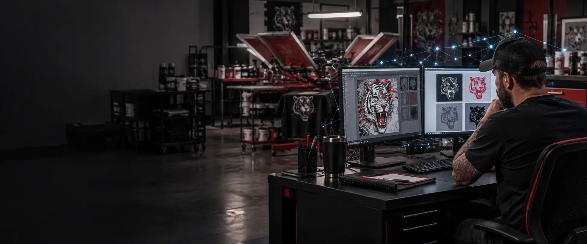 Screen-print prepress specialist using optional AI assistance